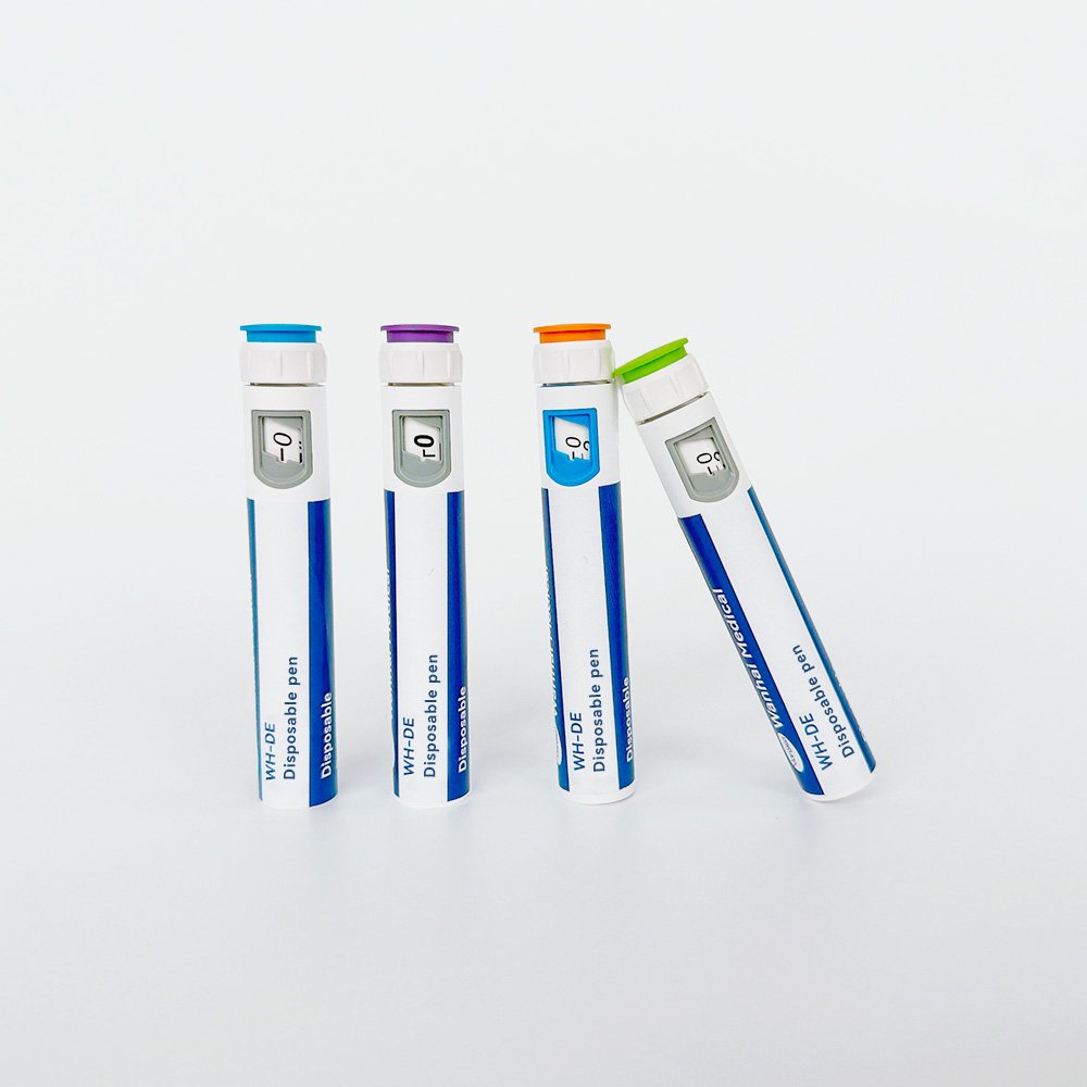 Disposable pen injector samples in several colors
